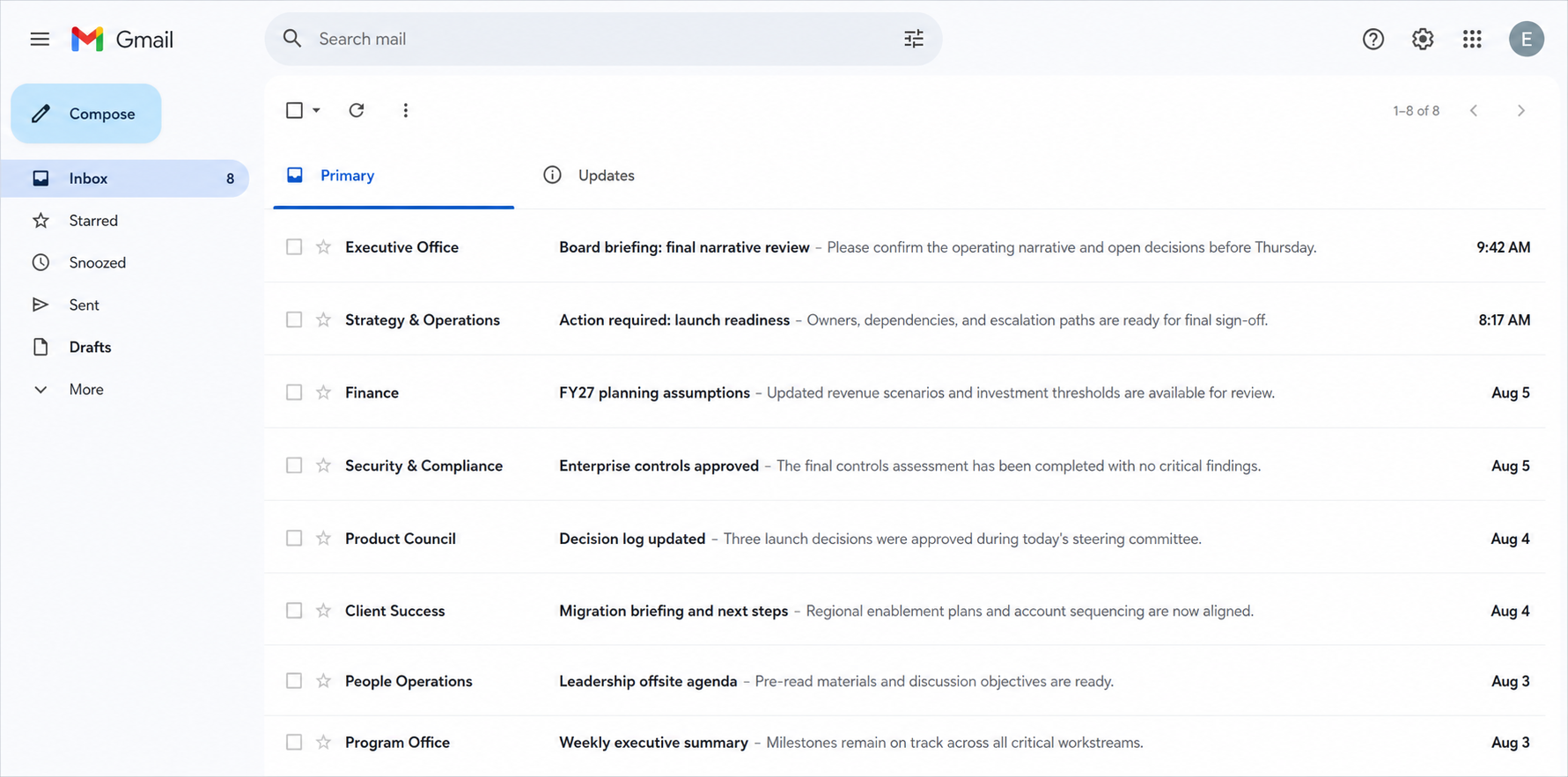 ThreadOptic summarizing messages inside a Gmail inbox