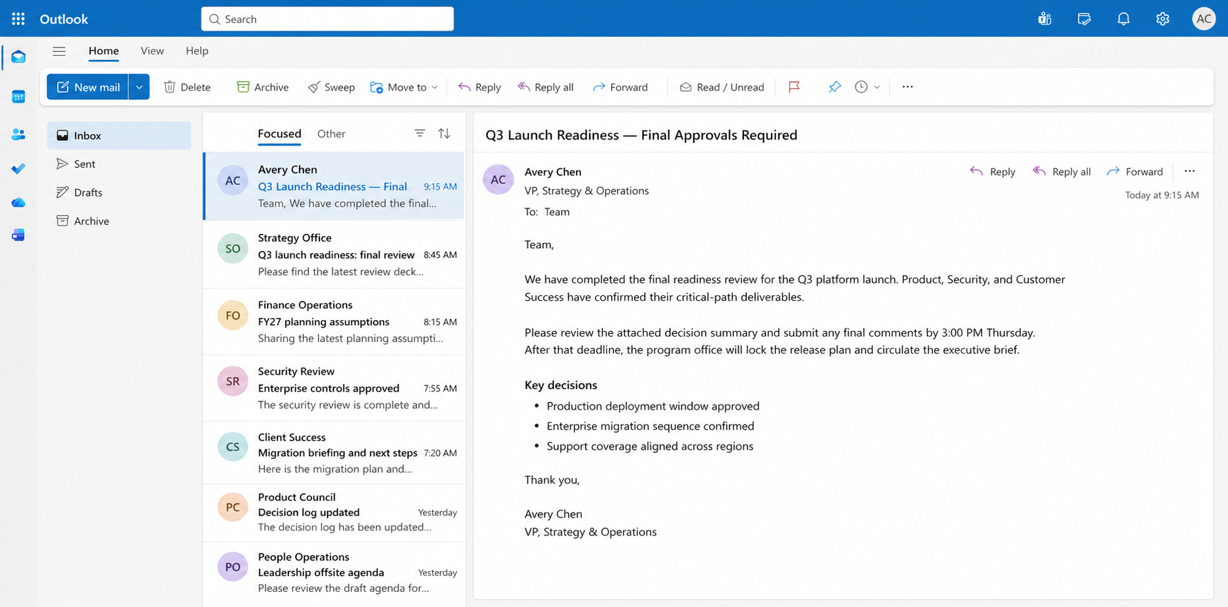 ThreadOptic summarizing messages inside an Outlook inbox